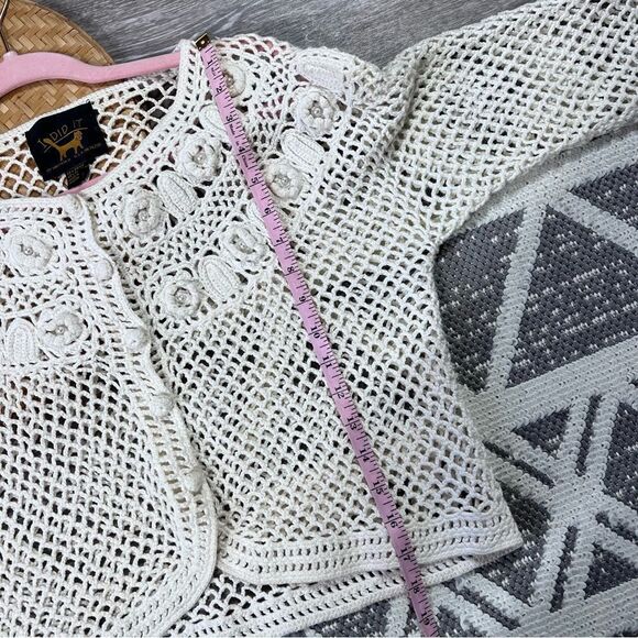 Vintage crochet 90’s cardigan with 3d flowers &‎ pearls cottagecore dainty S - Picture 5 of 8